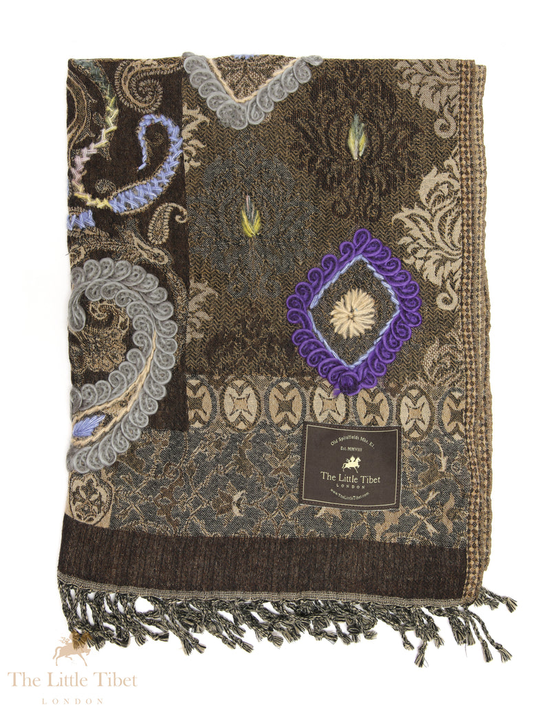 Aurora Elegance: Luxe Wool Scarves, Artfully Embroidered for Timeless Glamour
