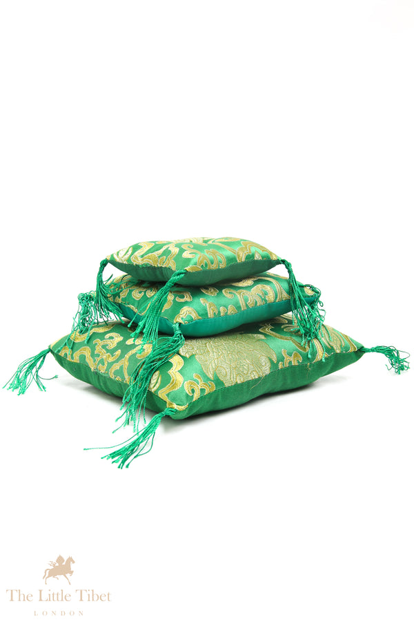 Verdant Harmony Singing Bowl Cushion - Puffy Pillow Cushion Green
