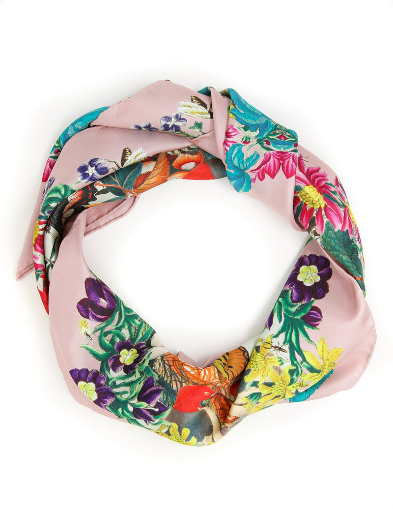 The Garden Square Silk Scarf- Oyster Pink
