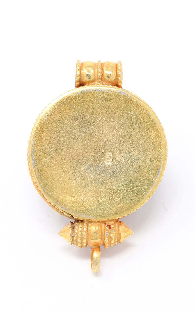 circular Gold Plated Double Dorjee Locket ruby emerald exterior