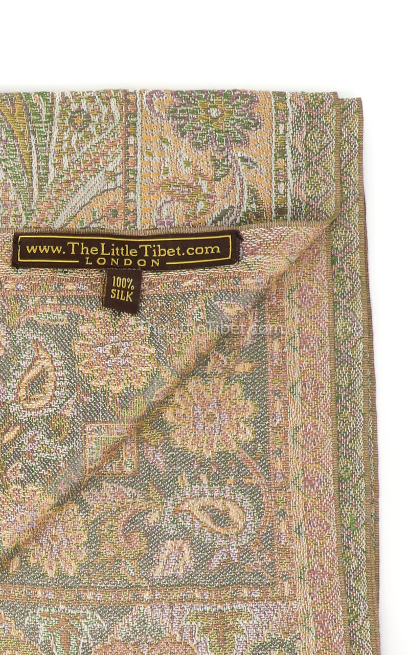 Inside of Creamy beige 100% silk pashmina shawl with paisley detail free uk shipping 