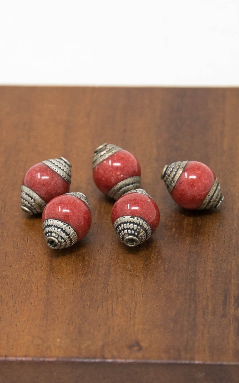Red Coral Capped Antique Spacer Beads for Decorative Work - B10 (pack of 5)