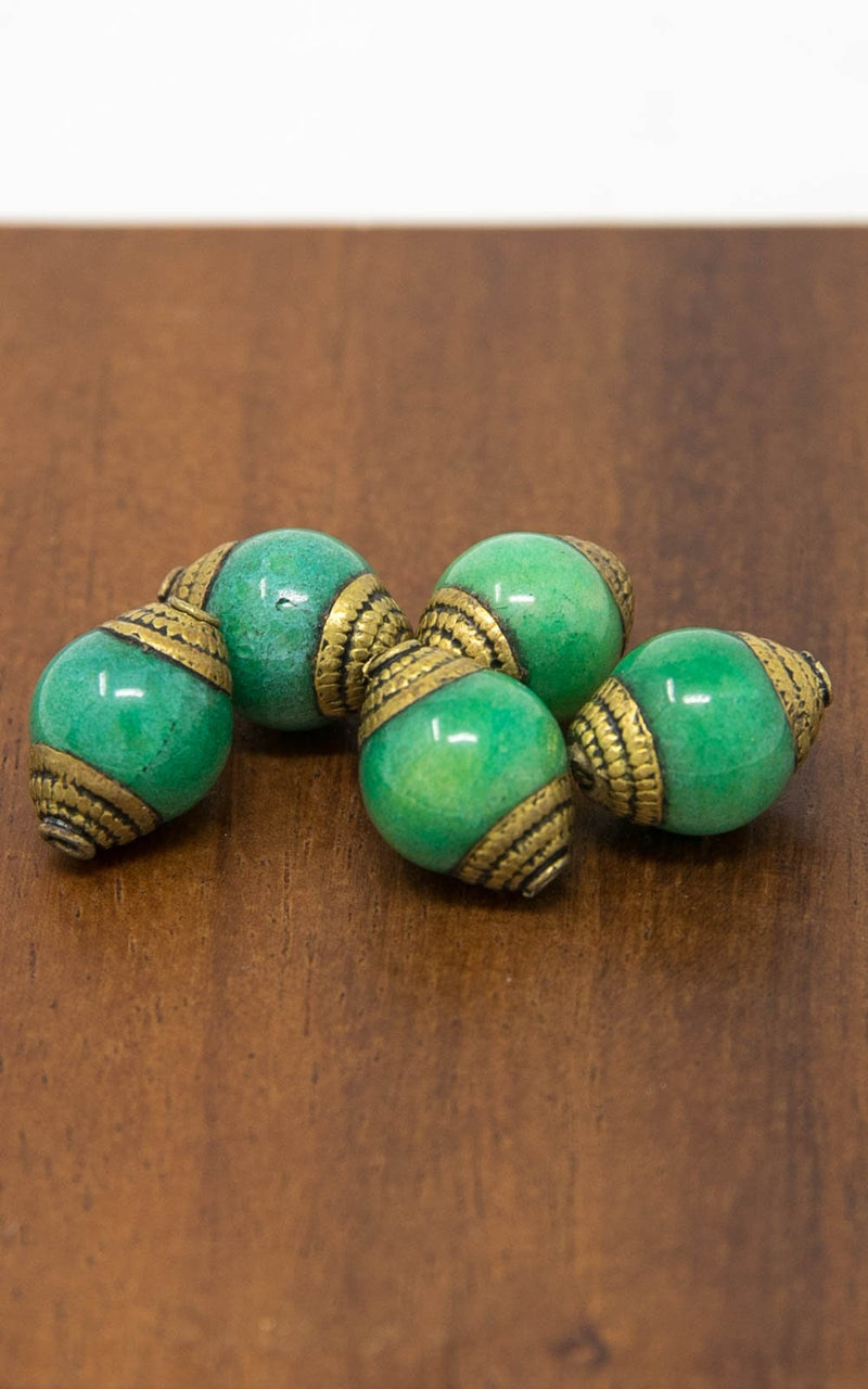 13mm Tibetan Brass Capped Spacer Beads for Homemade Jewellery, A pack of 5 beads