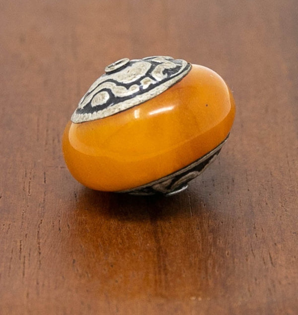 Amber Saucer Tibetan Inlaid Beads - A11