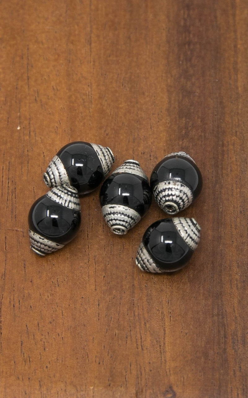 Black Onyx Inlaid Capped Antique Spacer Beads for Customized Jewellery Making- B12