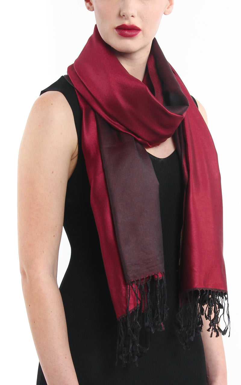 Luxury 100% pure silk red burgundy reversible silk pashmina shawl free uk shipping