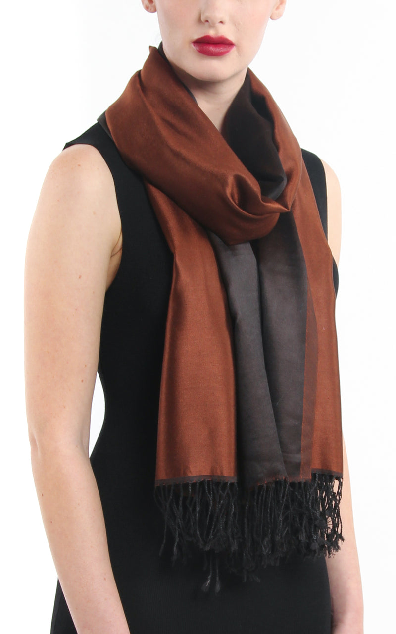 Luxury 100% pure  rich brown black  reversible pashmina shawl with tassels