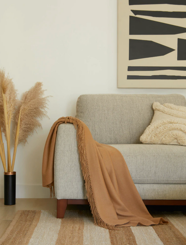 Cashmere blanket on sofa, The Little Tibet blog