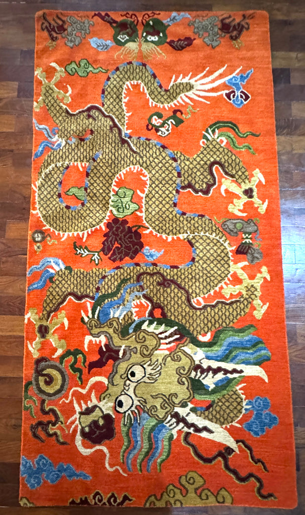 Tibetan Five Dragon Hand-Tufted 100% Wool Rug - Red Runner & Area Carpet For Kids Rooms