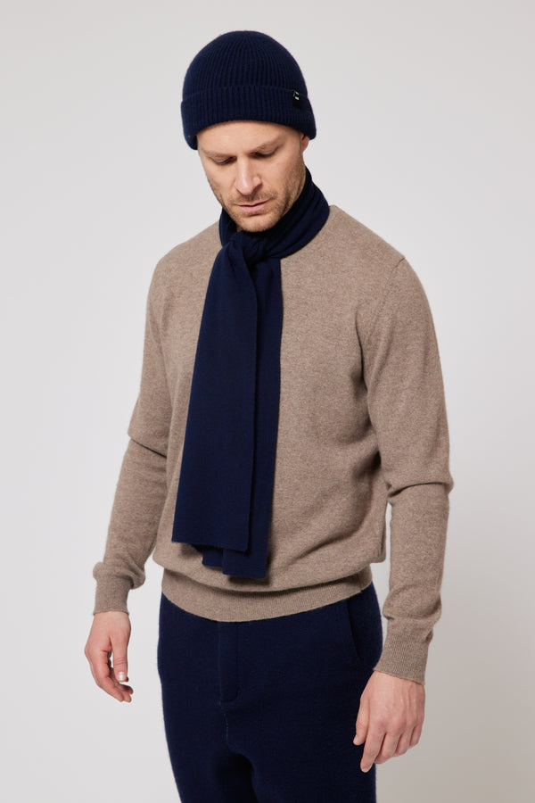 Men’s Premium Mongolian Cashmere Hat & Scarf Set – Ultra-Soft & Lightweight (Navy Blue) Scarf 80 x 160 cm | 165g Cashmere | Made in Mongolia