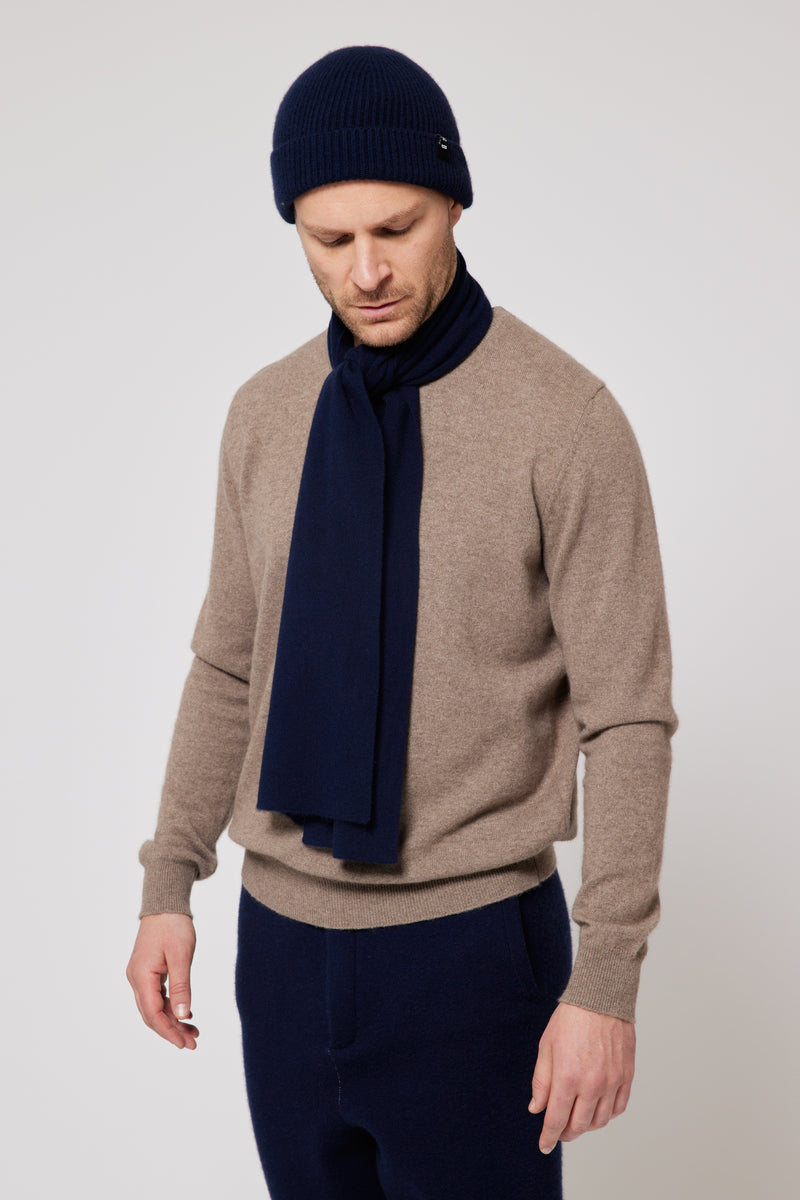 Men’s Premium Mongolian Cashmere Hat & Scarf Set – Ultra-Soft & Lightweight (Navy Blue) Scarf 80 x 160 cm | 165g Cashmere | Made in Mongolia