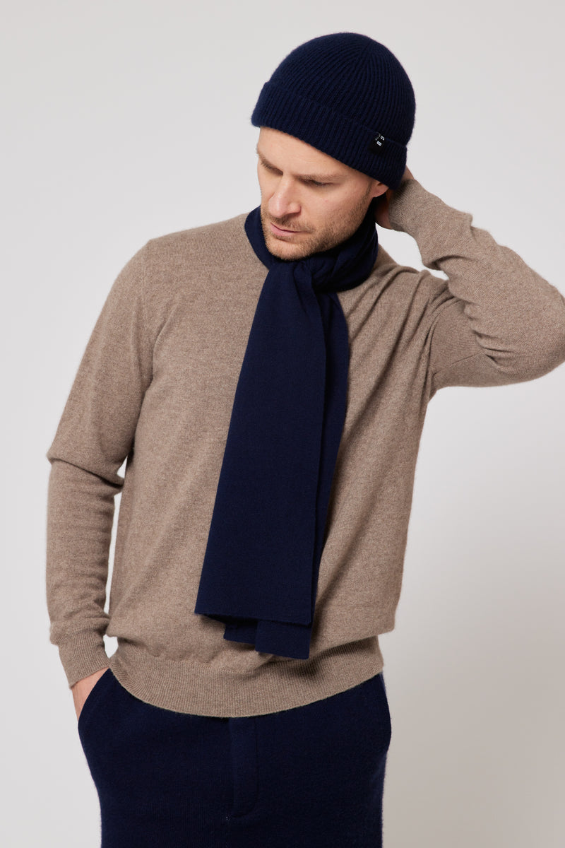 Men’s Premium Mongolian Cashmere Hat & Scarf Set – Ultra-Soft & Lightweight (Navy Blue) Scarf 80 x 160 cm | 165g Cashmere | Made in Mongolia
