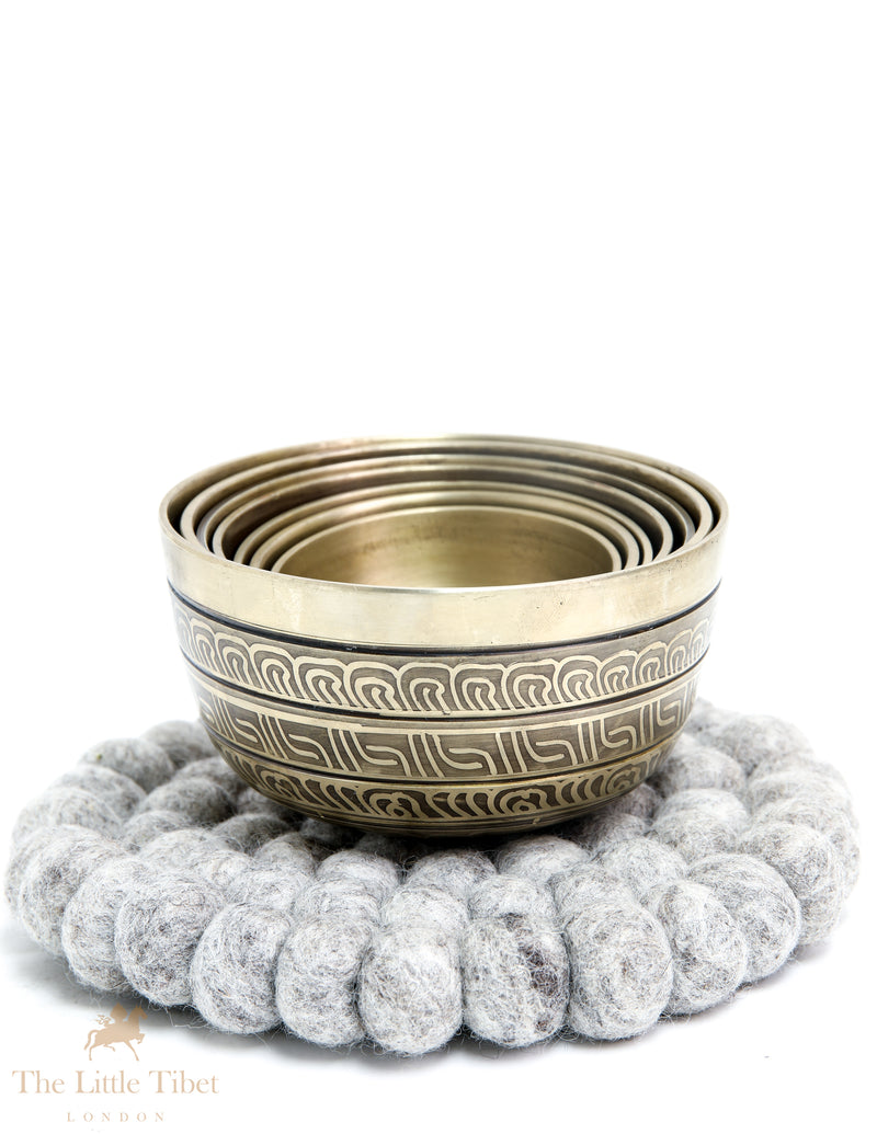 Peace and Tranquility with the Nestling Seven Chakra Golden Tibetan Singing Bowl Set- 7 Chakra Nestling Golden