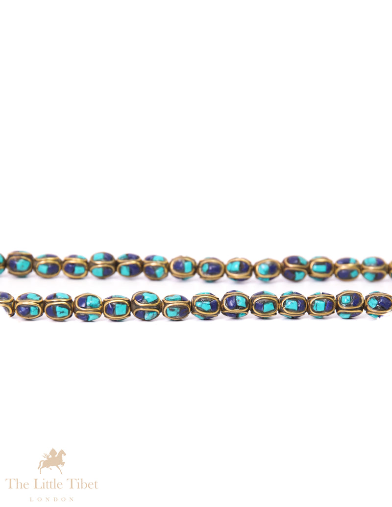 Barrel-Shaped Tibetan Bead with Brass Inlay