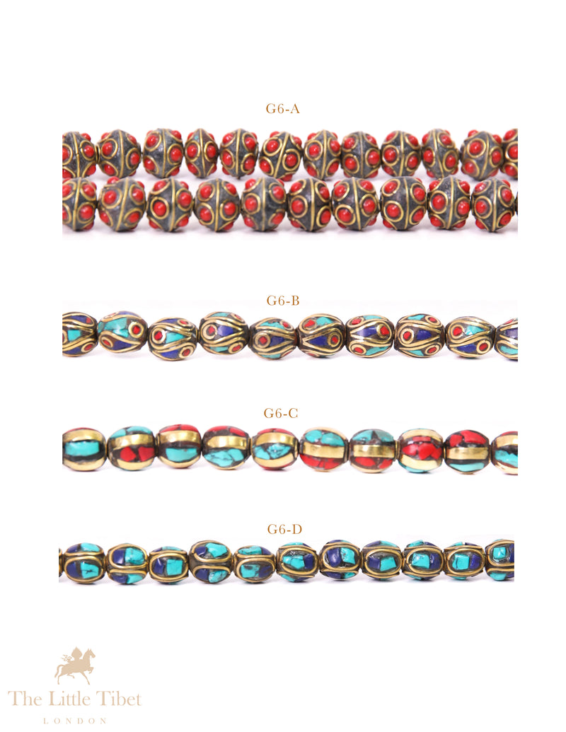 Barrel-Shaped Tibetan Bead with Brass Inlay