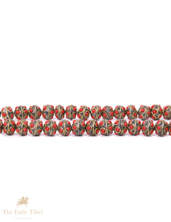 Barrel-Shaped Tibetan Bead with Brass Inlay