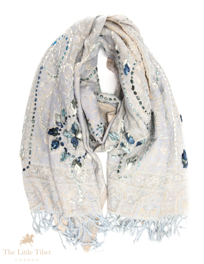 Astral Harmony: Pure Wool Infinity Scarves, Celestial Embellishments