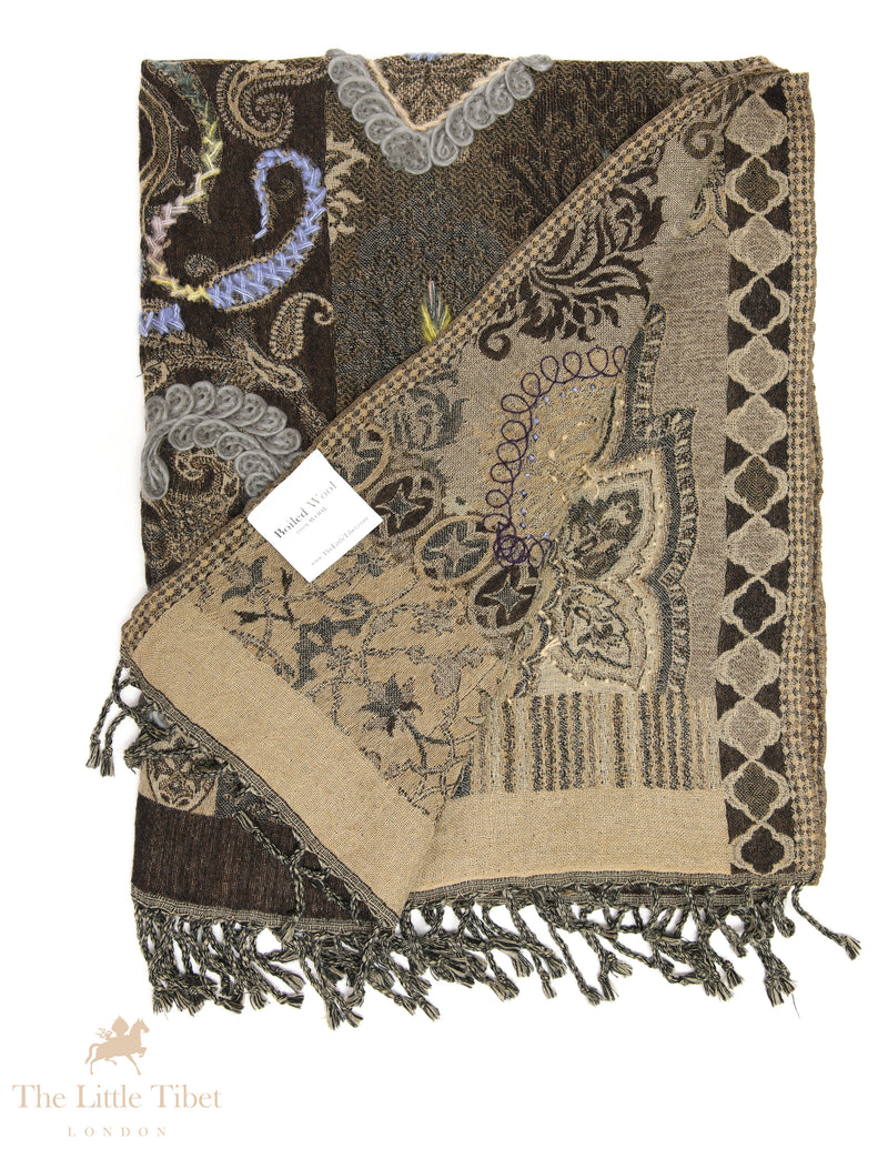 Aurora Elegance: Luxe Wool Scarves, Artfully Embroidered for Timeless Glamour