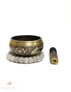 Bronze OM Singing Bowl | Tibetan Script Hand-Carved E Note Sound Bowl - BZ415