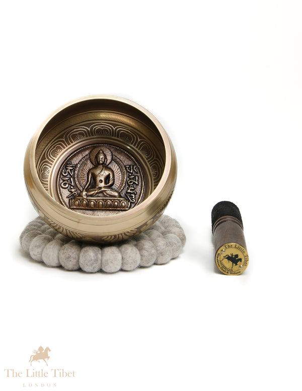 Bronze Buddha Singing Bowl | Hand-Etched Lotus & Wisdom Eye E Note Bowl - BZ417