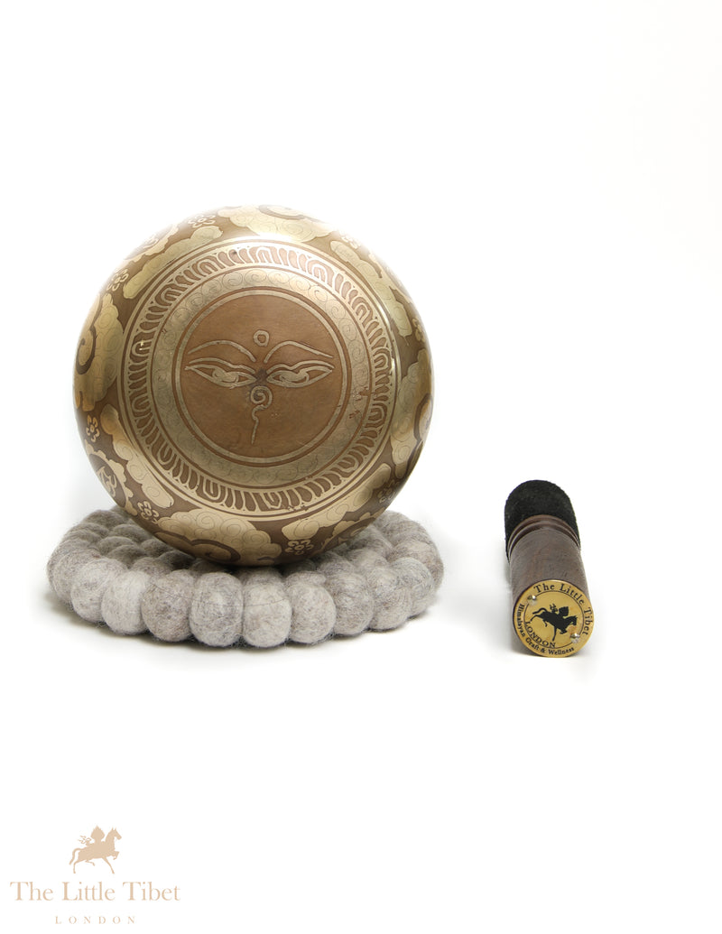 Bronze Buddha Singing Bowl | Hand-Etched Lotus & Wisdom Eye E Note Bowl - BZ417