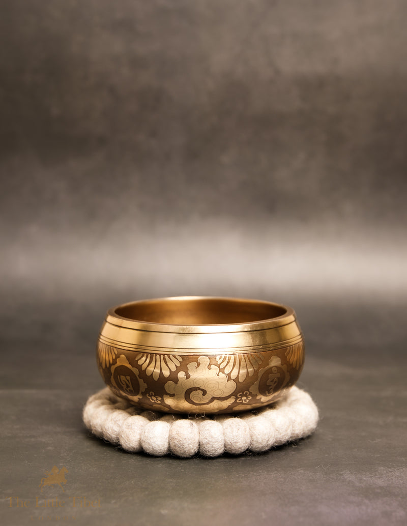 Bronze Buddha Singing Bowl | Hand-Etched Lotus & Wisdom Eye E Note Bowl - BZ417