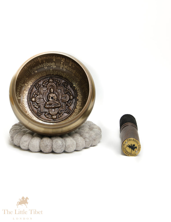 Bronze Mandala Singing Bowl | Hand-Carved Buddha E Note Sound Bowl - BZ434