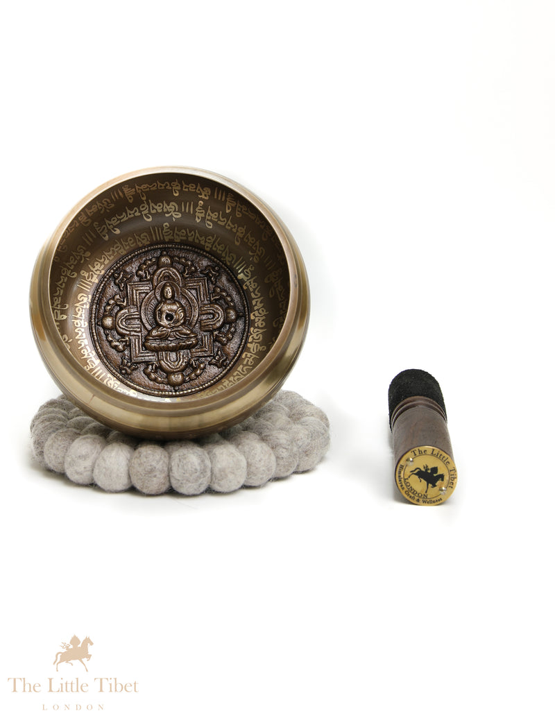 Bronze Mandala Singing Bowl | Hand-Carved Buddha E Note Sound Bowl - BZ434