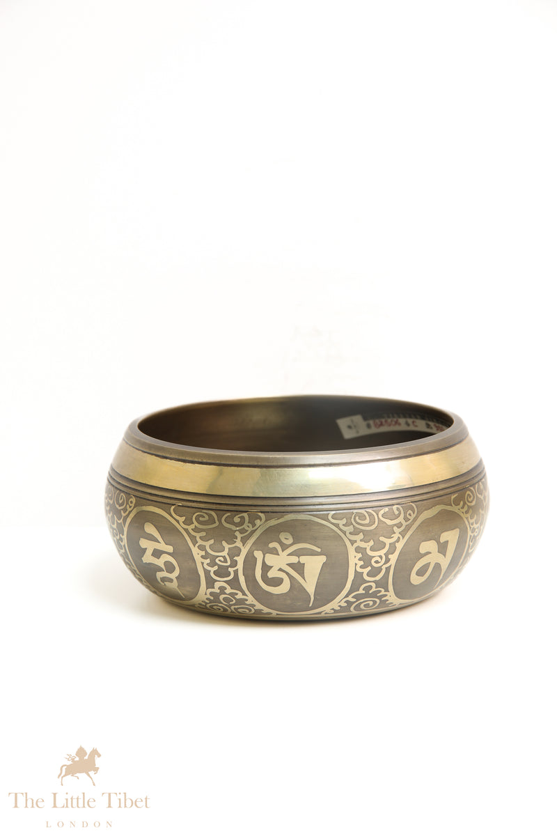 Sacred Resonance: Bronze Tibetan Singing Bowls with Auspicious Symbol Carvings for Harmonious Healing - BZ506