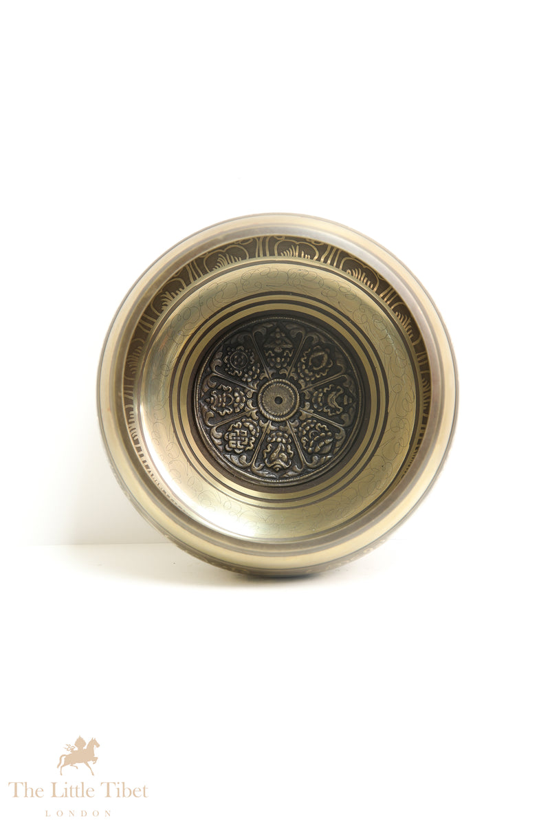 Sacred Resonance: Bronze Tibetan Singing Bowls with Auspicious Symbol Carvings for Harmonious Healing - BZ506