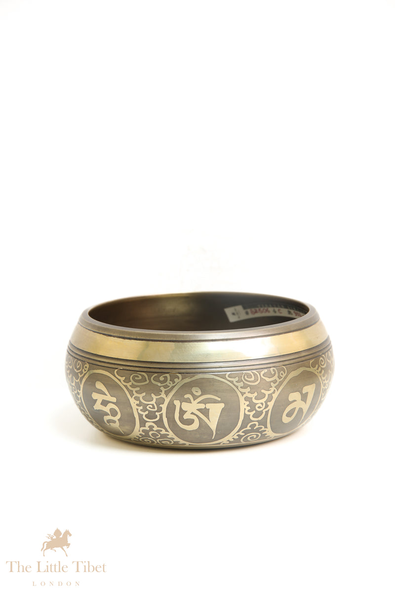 Sacred Resonance: Bronze Tibetan Singing Bowls with Auspicious Symbol Carvings for Harmonious Healing - BZ506