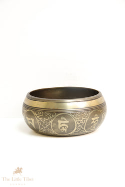 Sacred Resonance: Bronze Tibetan Singing Bowls with Auspicious Symbol Carvings for Harmonious Healing - BZ506