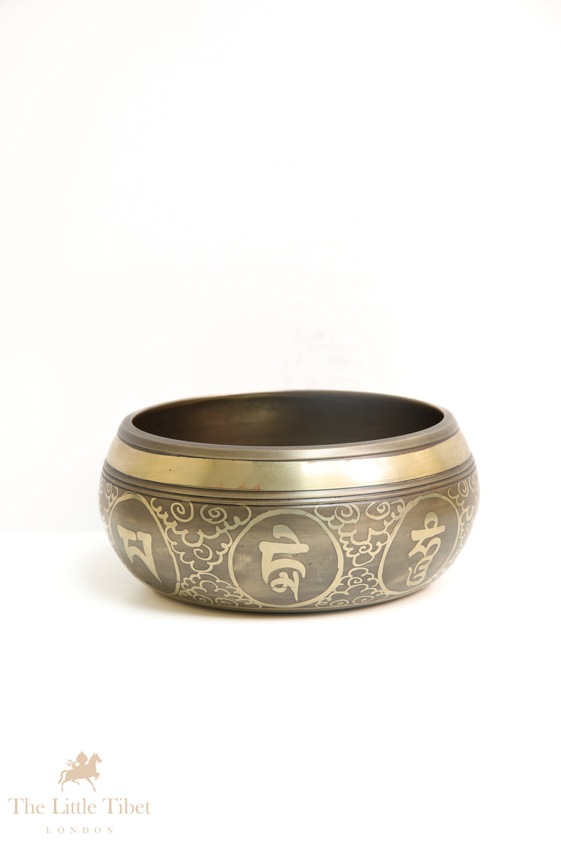 Sacred Resonance: Bronze Tibetan Singing Bowls with Auspicious Symbol Carvings for Harmonious Healing - BZ506