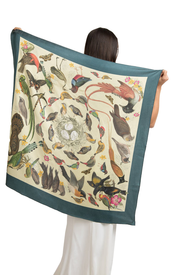 Bird's Nest Square Silk Scarf- Teal Green