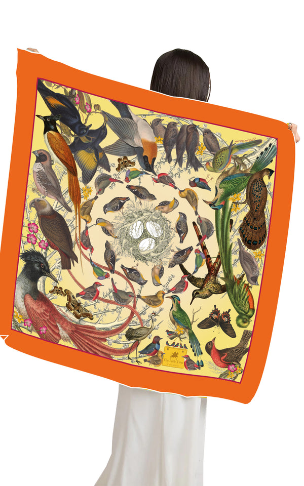 Bird's Nest Square Silk Scarf-Orange