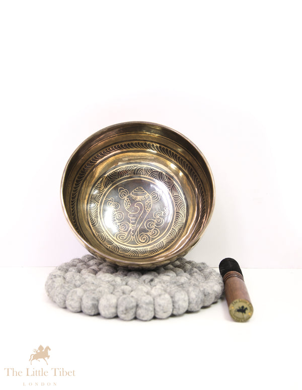 Hand-Carved Tibetan Singing Bowl for Solar Plexus with Couch Symbol- EC197