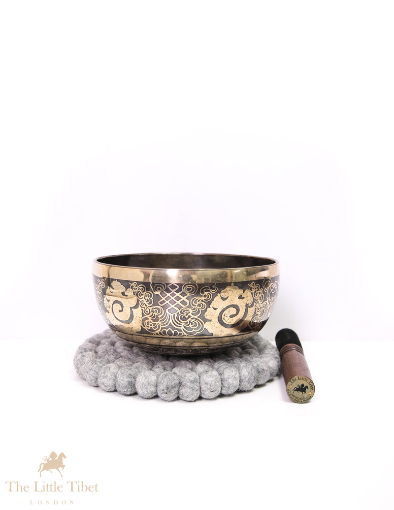 Hand-Carved Tibetan Singing Bowl for Solar Plexus with Couch Symbol- EC197