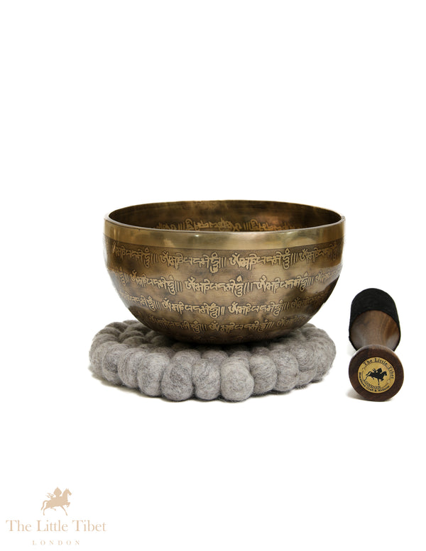7 Chakra Tibetan Singing Bowl | Hand-Etched OM Mantra A & B Note Bowl - EC364
