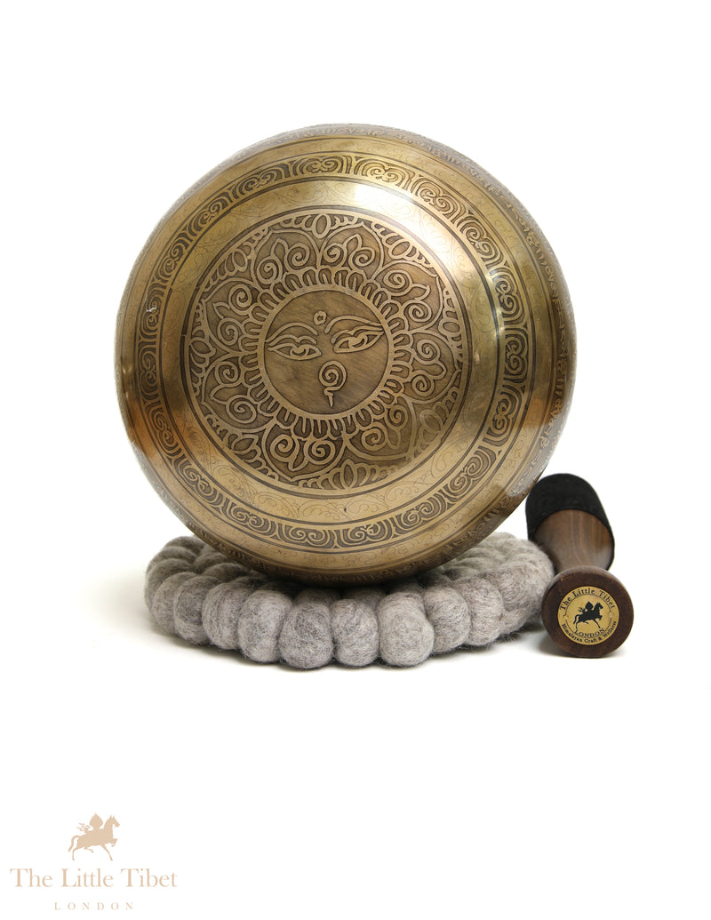 Hand-Etched OM Singing Bowl | 7-Metal D & E Note Tibetan Mantra Bowl-EC365
