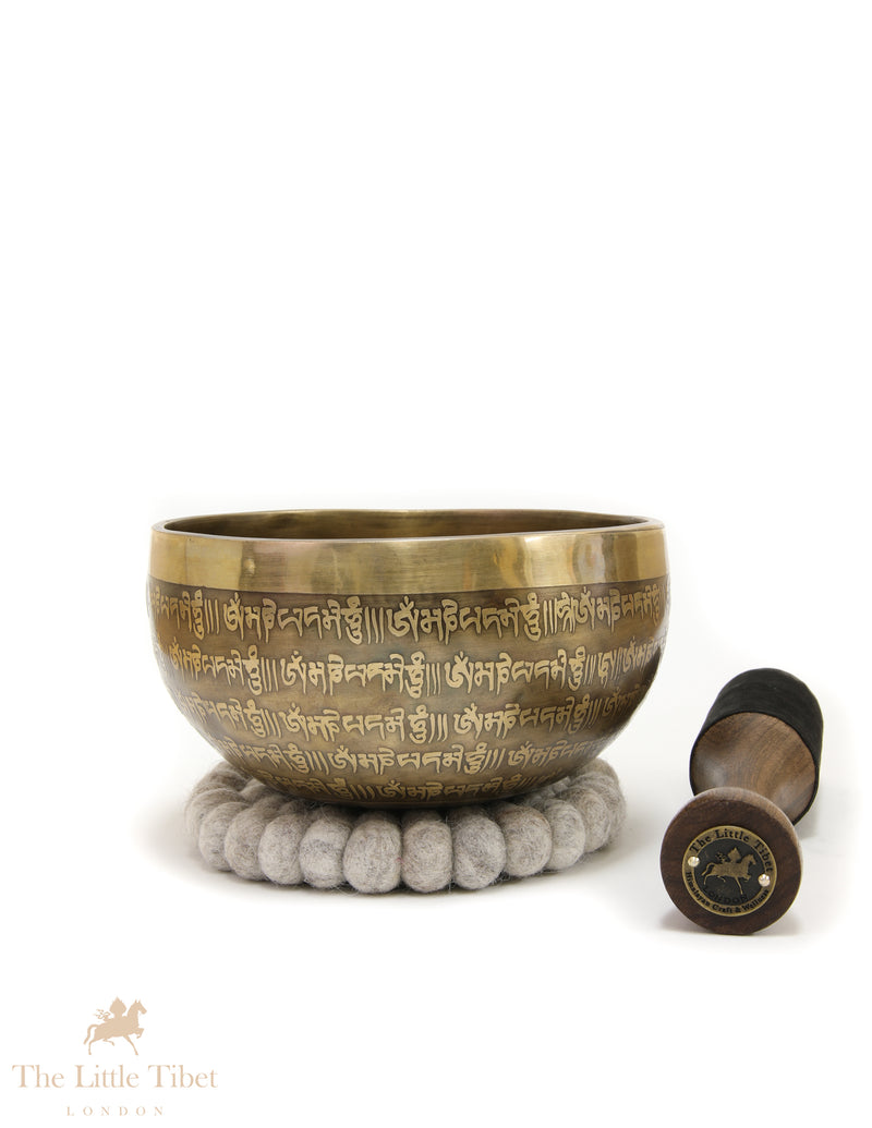 Hand-Beaten Tibetan Singing Bowl – Heart Chakra Sound Healing Bowl with Mantra Etching (Note D)- EC88