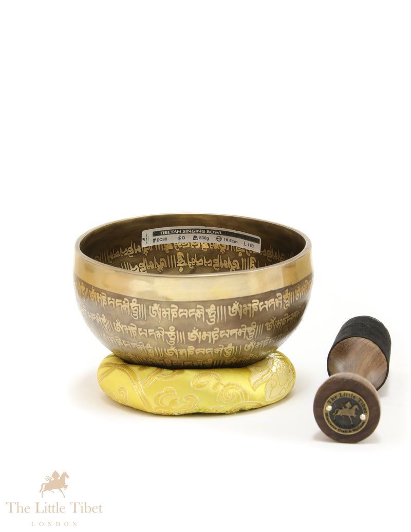 Hand-Beaten Tibetan Singing Bowl – Heart Chakra Sound Healing Bowl with Mantra Etching (Note D)- EC88