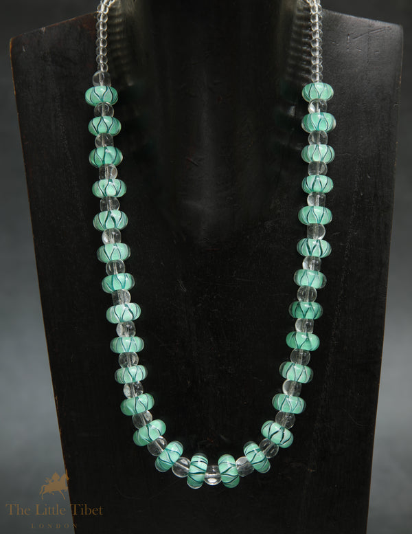 Murano Glass Turquoise Necklace | Handcrafted Striped Bead & Crystal Accent Jewellery