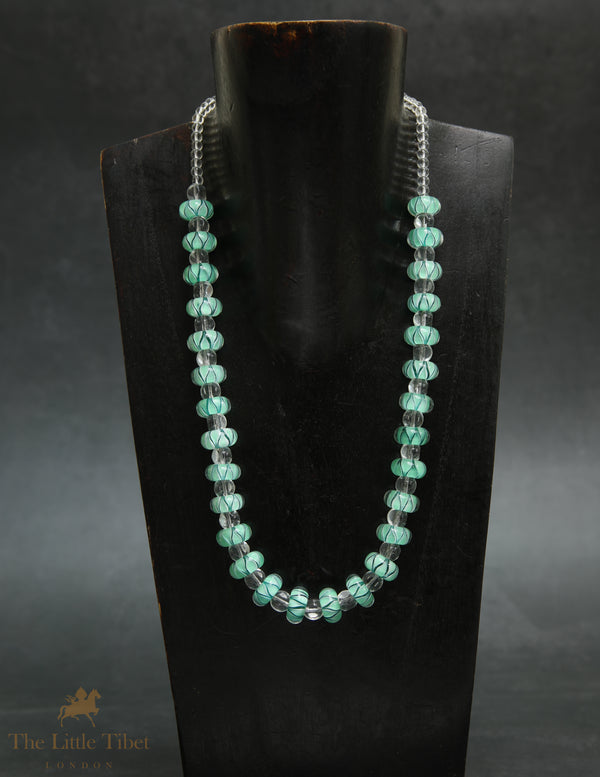 Murano Glass Turquoise Necklace | Handcrafted Striped Bead & Crystal Accent Jewellery