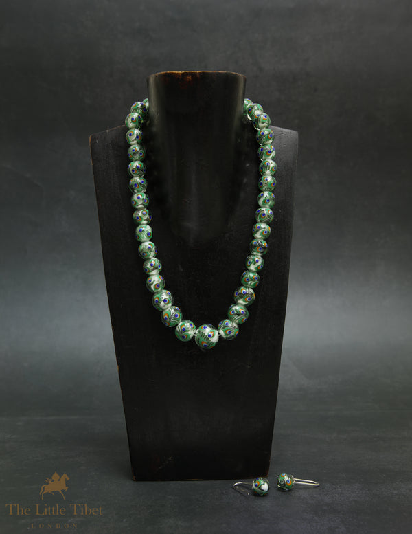 Murano Glass Peacock Necklace & Earrings Set | Handcrafted Statement Jewellery