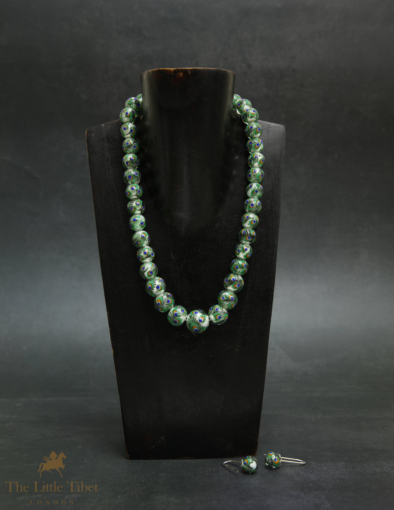 Murano Glass Peacock Necklace & Earrings Set | Handcrafted Statement Jewellery