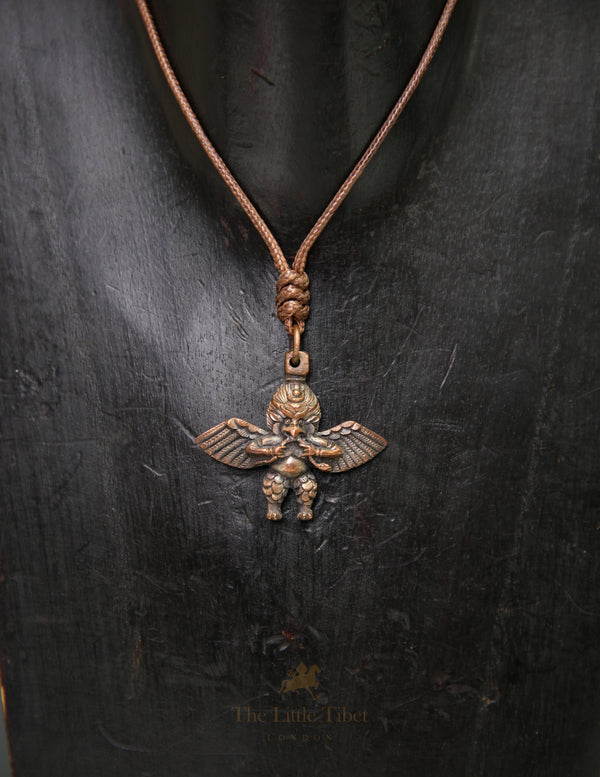 Tibetan Garuda Pendant – Handcrafted Copper Amulet on Adjustable Thread