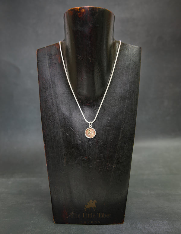 Tibetan Hrih Pendant Necklace – Silver & Copper Amulet of Compassion and Wisdom