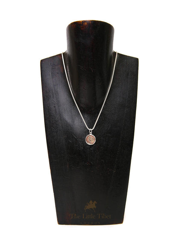 Tibetan Hrih Pendant Necklace – Silver & Copper Amulet of Compassion and Wisdom