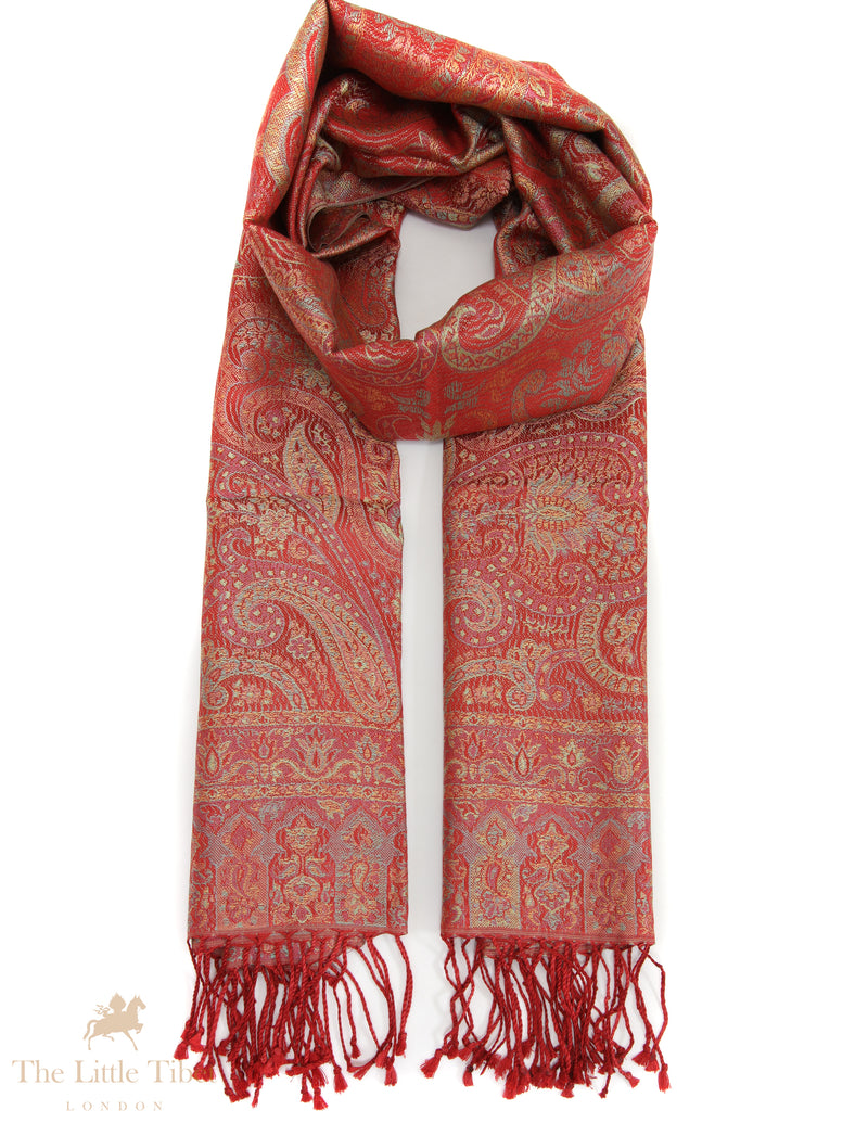 Crimson Elegance Himalayan Silk Shawl – Handwoven Luxury Wrap