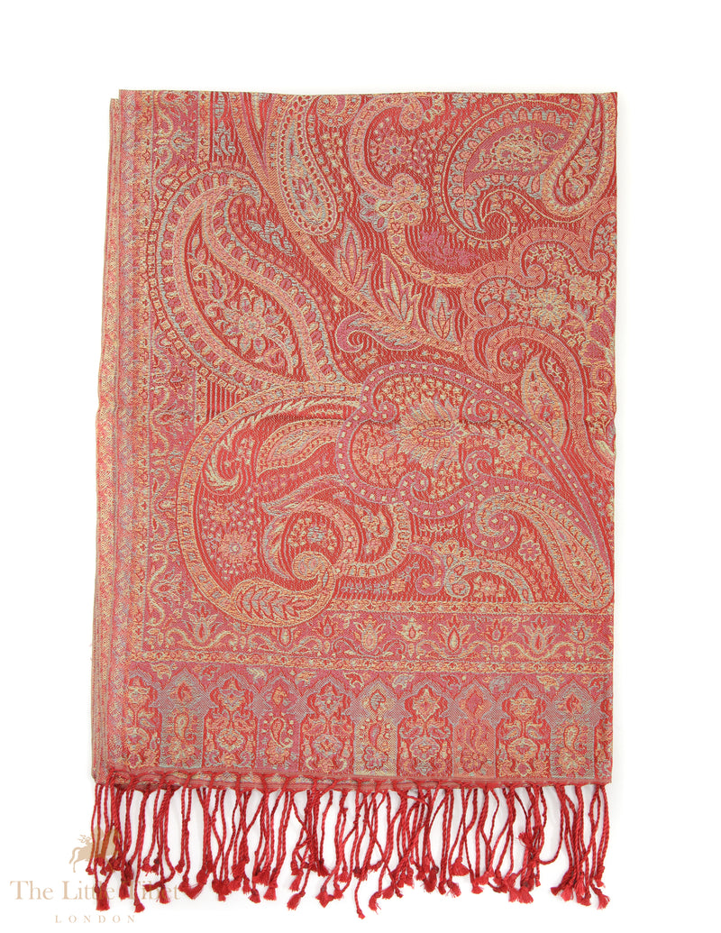 Crimson Elegance Himalayan Silk Shawl – Handwoven Luxury Wrap